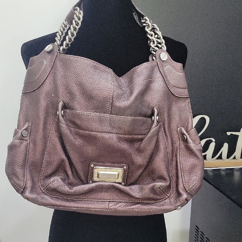 B Makowsky bronze Metallic  Leather Women's Bag